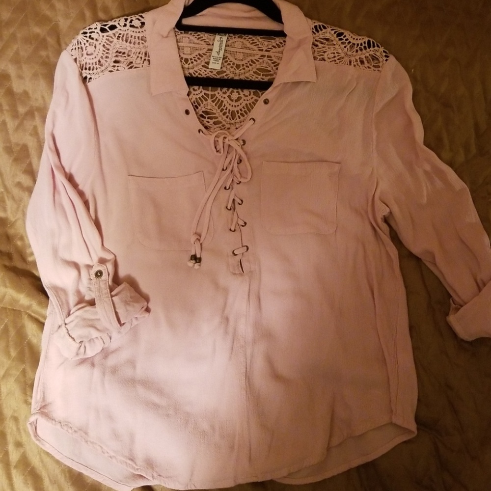 American Rag pink lace up top
